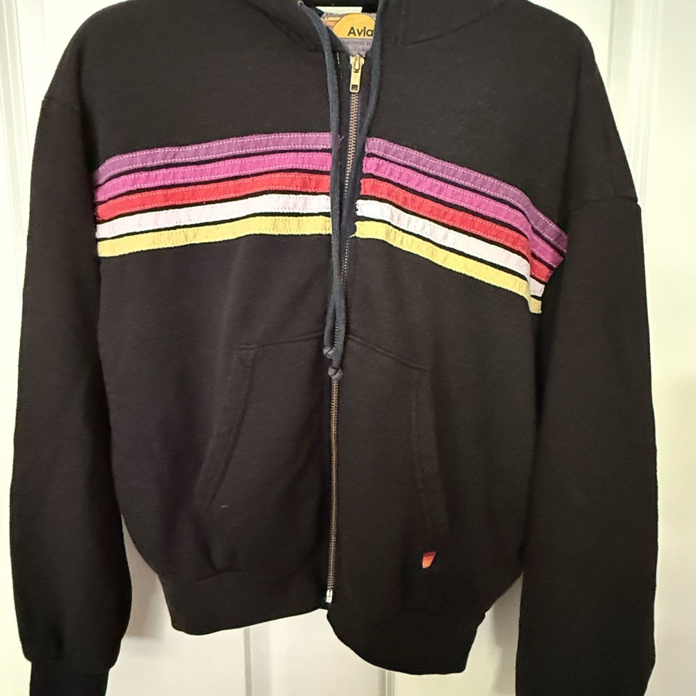 Aviator Nation Black and Pink Zip Up Sweater